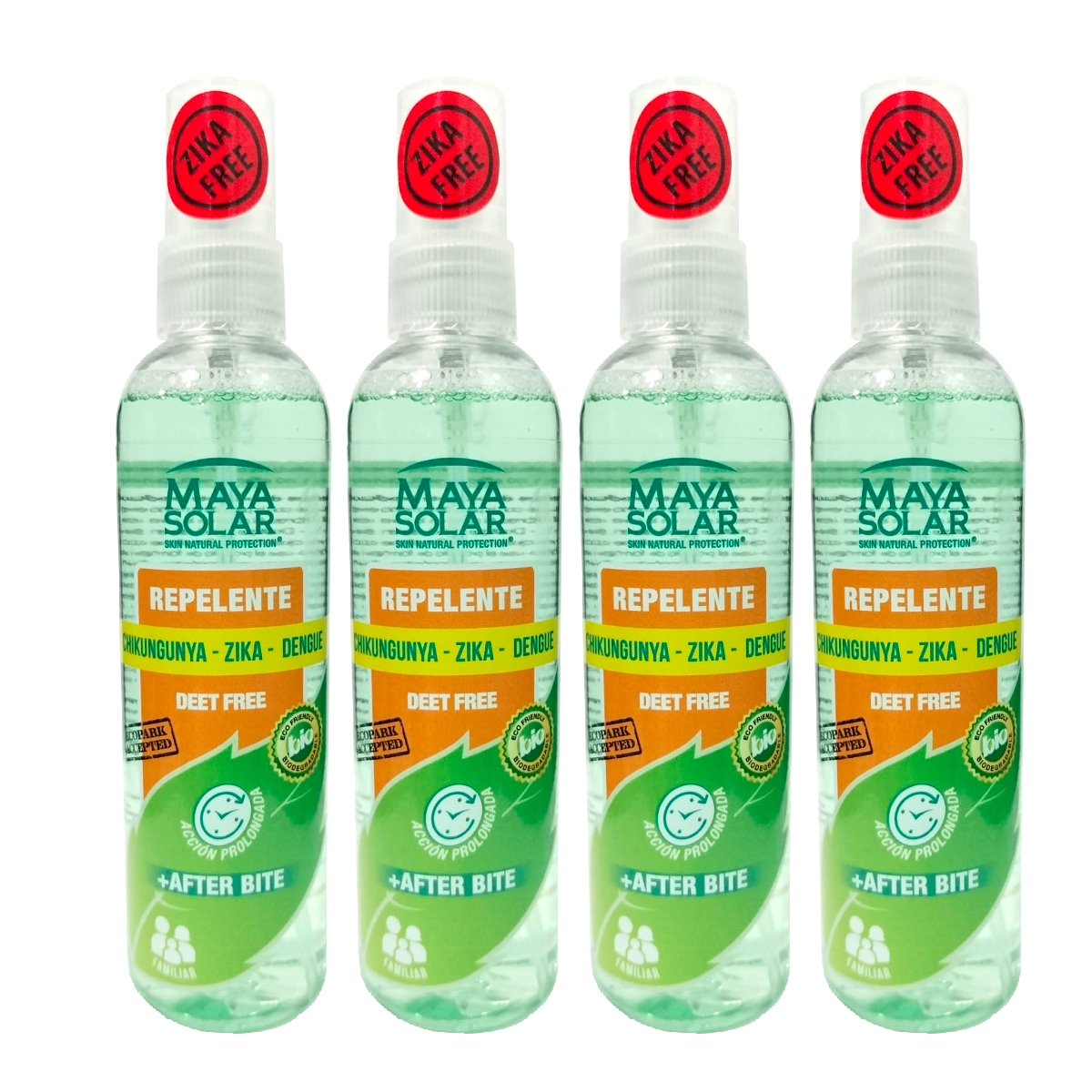 Kit Maya Solar con cuatro repelentes naturales biodegradables de 120 ml.
