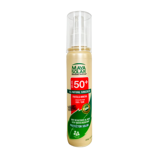 Bloqueador Solar Sport FPS 50+ Maya Solar en atomizador de 120 ml.