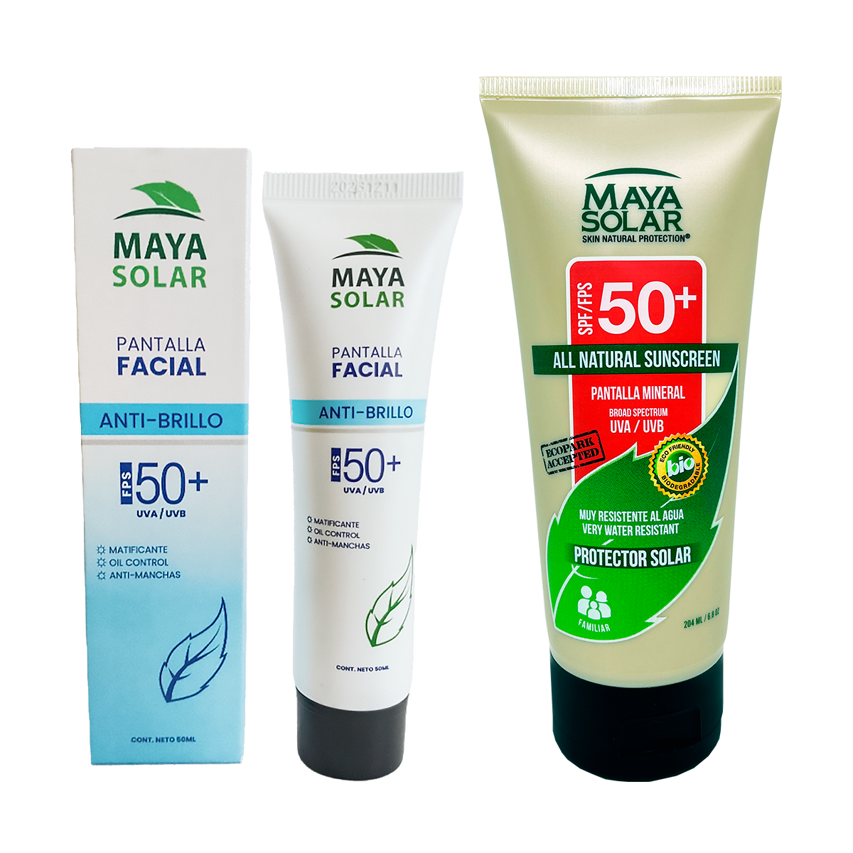 Doble Escudo Solar Anti Brillo Maya Solar con Pantalla Facial Anti Brillo FPS 50+ y Bloqueador Solar FPS 50+ de 204 ml.