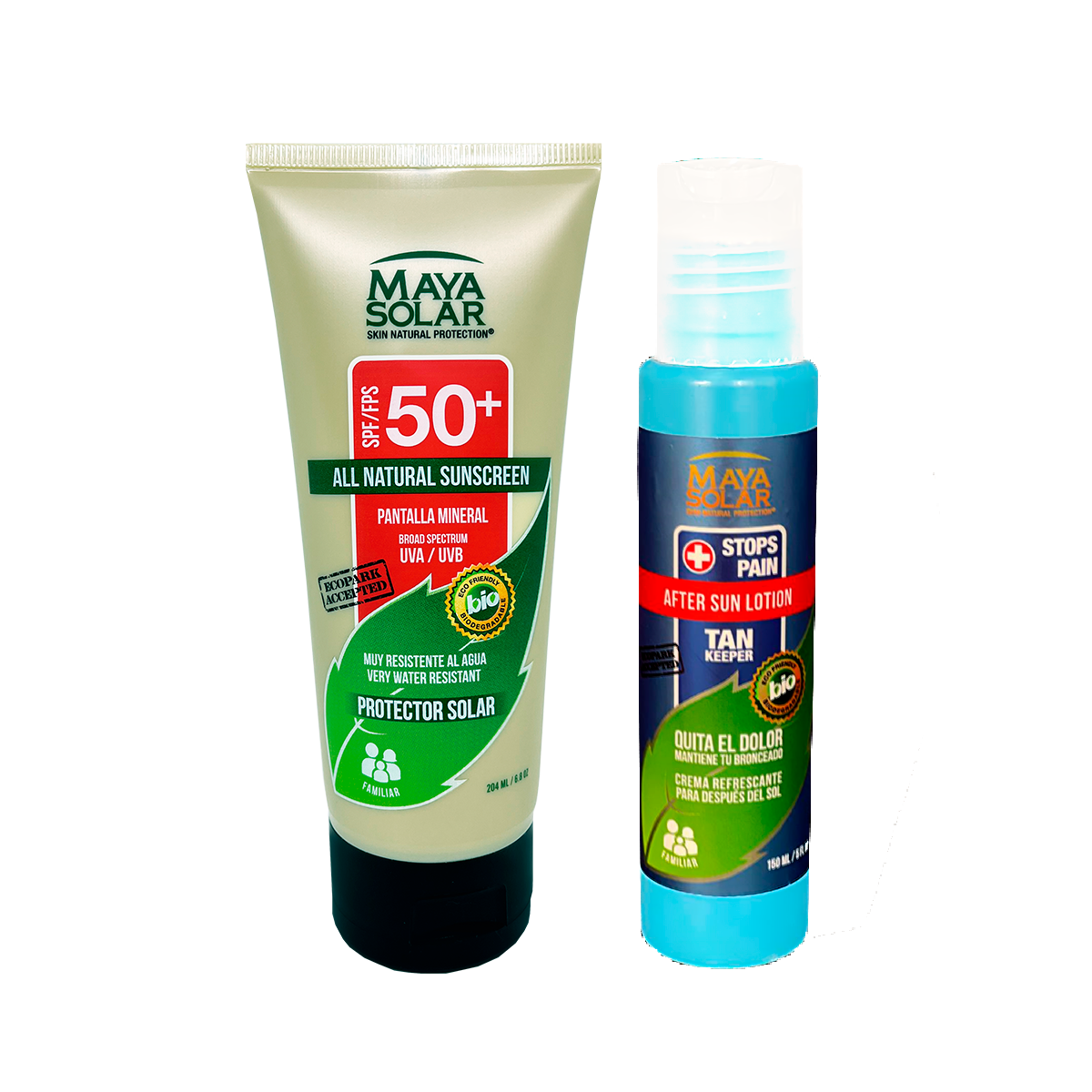Kit de Cuidado Solar Maya Solar con bloqueador FPS 50+ de 204 ml y Crema After Sun de 150 ml.