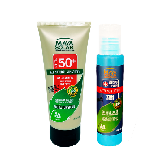 Kit de Cuidado Solar Maya Solar con bloqueador FPS 50+ de 204 ml y Crema After Sun de 150 ml.