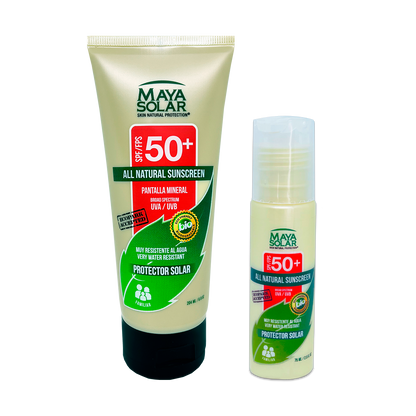 Kit Protección Total Maya Solar con Bloqueador Solar FPS 50+ Biodegradable de 204 ml y 75 ml.