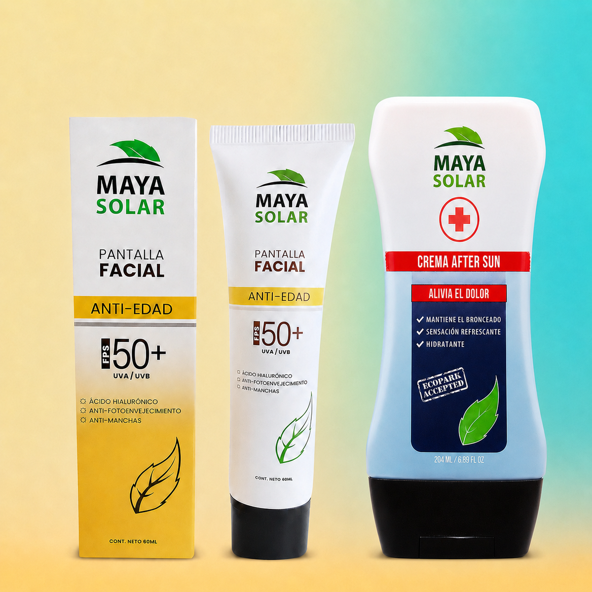 Kit Recovery Facial Anti Edad Maya Solar con Pantalla Facial Anti Edad FPS 50+ y Crema After Sun 250 ml.
