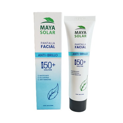 Pantalla Facial Solar Anti Brillo FPS 50+ Maya Solar de 50 ml.
