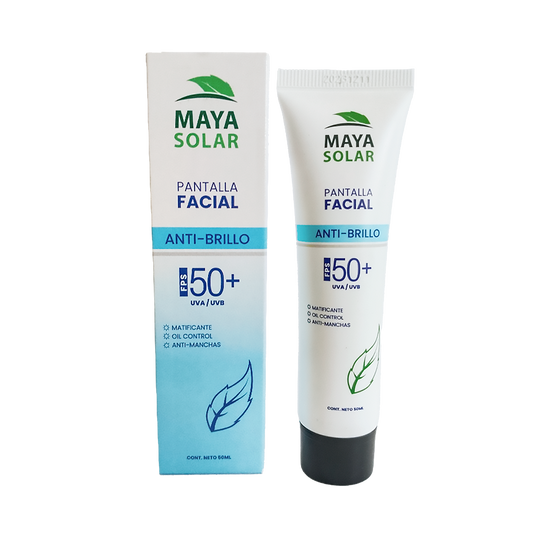 Pantalla Facial Solar Anti Brillo FPS 50+ Maya Solar de 50 ml.