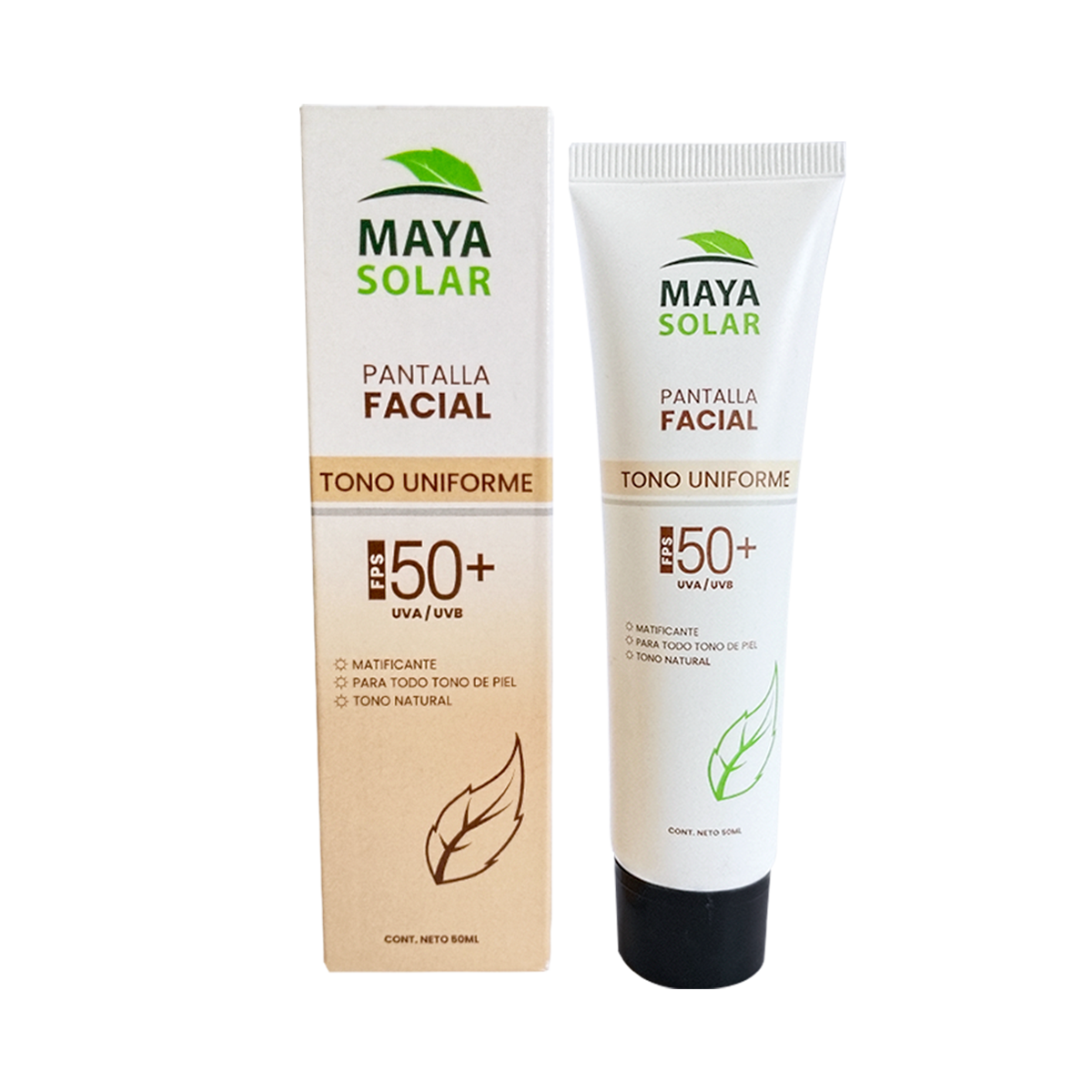 Pantalla Facial Solar Tono Uniforme FPS 50+ Maya Solar de 50 ml.