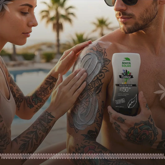 Bloqueador para Tattoos FPS 50+ Maya Solar de 204 ml para proteger la piel tatuada uso.